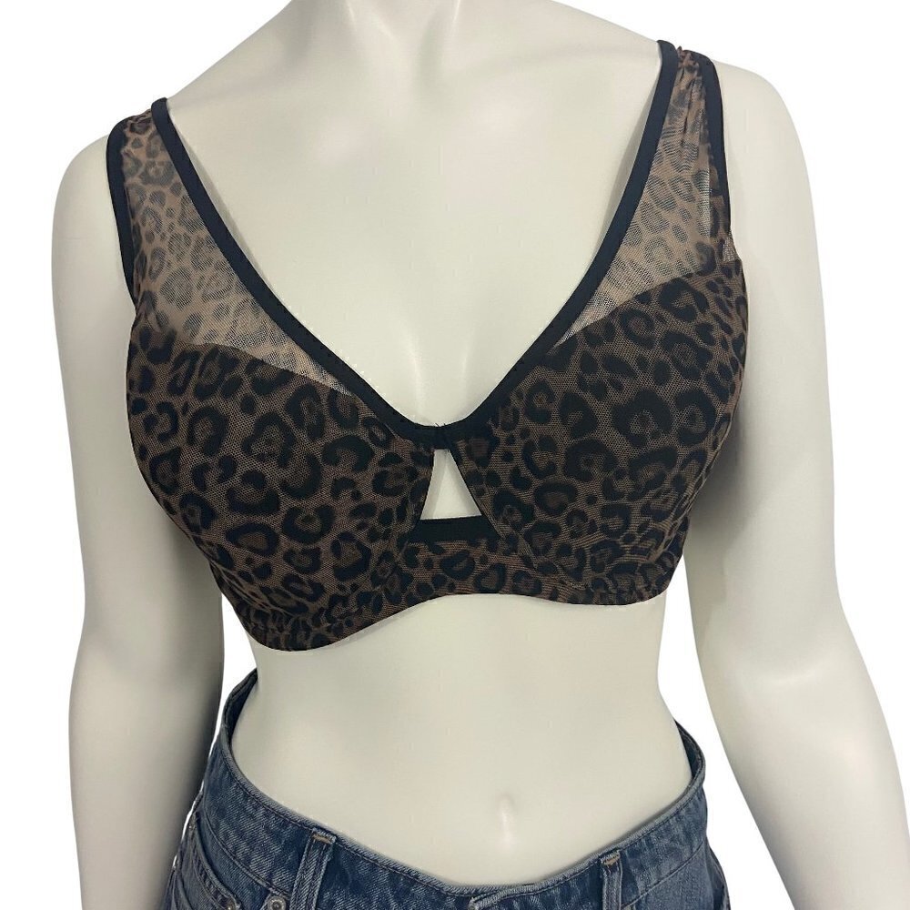 Smart & Sexy Bra Size 36DD Black Leopard Print Mesh Padded Underwire NWT